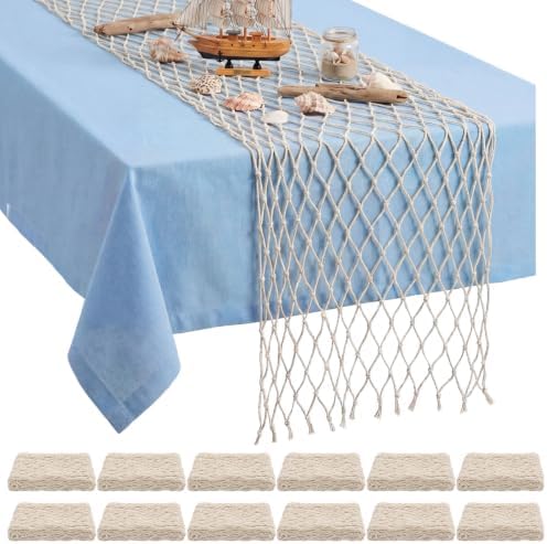 SATINIOR 12 Pcs 12 x 108'' Fishing Net Table Runner Party Decor, Natural by SATINIOR