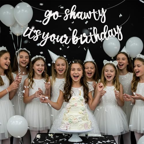 BEISHIDA Glitter White Pre-Strung Go Shawty It's Your Birthday Banner Decor - Image 5