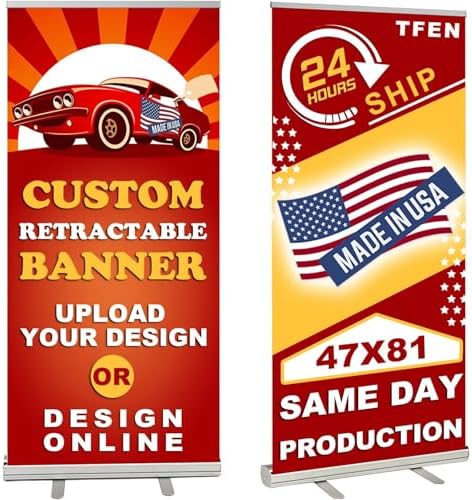 TFEN-Made in USA-Custom Pop up Banner Aluminum Retractable Banner 47"x81", with Stand Roll up Banner for Business, Trade Shows, Stores, Advertising, Events, Custom Banners by TFEN