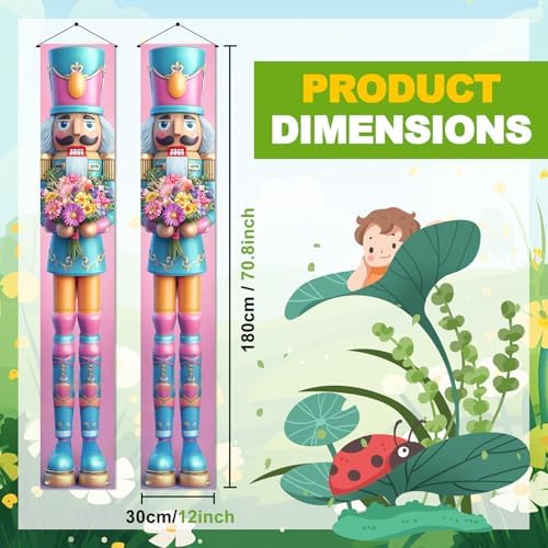 BlissYard Spring Nutcracker Door Banner 12x72 Inch Floral Hanging Banner Nutcracker Decor Daisy Bouquet Porch Sign Spring Summer Door Cover for Front Porch Wall Seasonal Holiday Home Decorations - Image 6