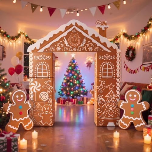 Bucherry 7 Pcs Gingerbread House Decor Christmas Cardboard Playhouse - Image 6