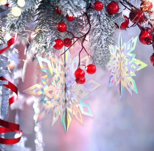 GuassLee Christmas Hanging Snowflakes Decorations Clearance 30pcs 3D Iridescent Paper Snowflakes Snow Flakes Garland for Winter Wonderland Frozen Christmas Birthday Party Decorations - Image 2
