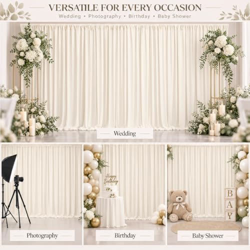 10x10FT Ivory Backdrop Curtains for Parties Wrinkle Free Drapes - Image 4