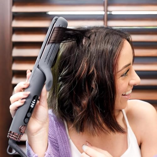 Hairitage Ceramic Tourmaline 2in1 Flat Iron Hair Straightener Curling Iron for Hair Styling - 1 1/4 Inch - Airflow Styler with Curved Edges for Curling + Straightening - Blowout Styles - Image 2