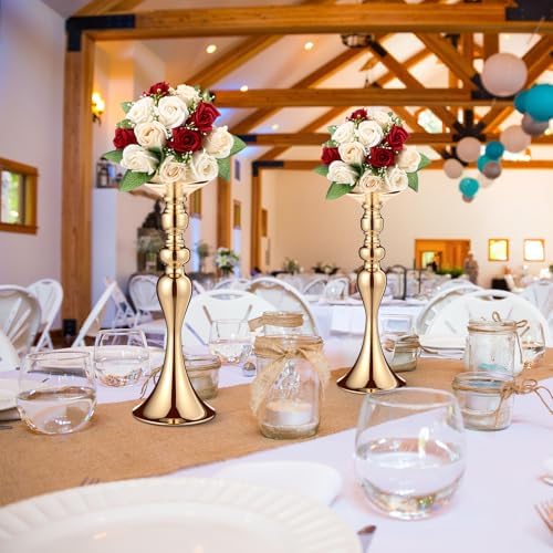 Sadnyy 12 Pcs Metal Flower Arrangements Stand Metal Wedding Centerpiece Stand Gold Vase Centerpiece Tall Table Decor Flower Vase for Wedding Reception Event Party Hotel Home Decor (15 Inch) - Image 4