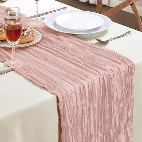 6 Pack Dusty Pink Cheesecloth Table Runner 35×120 Inch Fall Boho Home Decor - Image 2