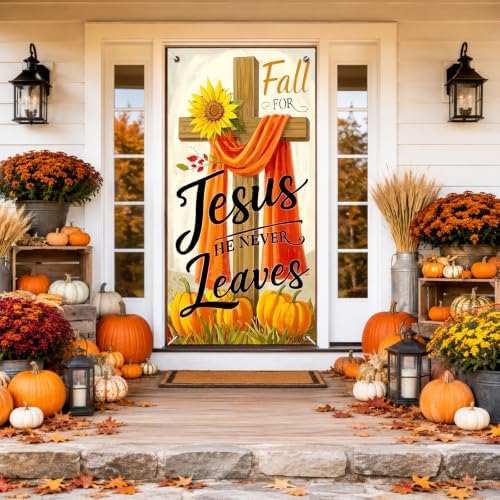 BlissYard Christian Fall Door Cover Thanksgiving Decor Cross 35x71 Inch - Image 4