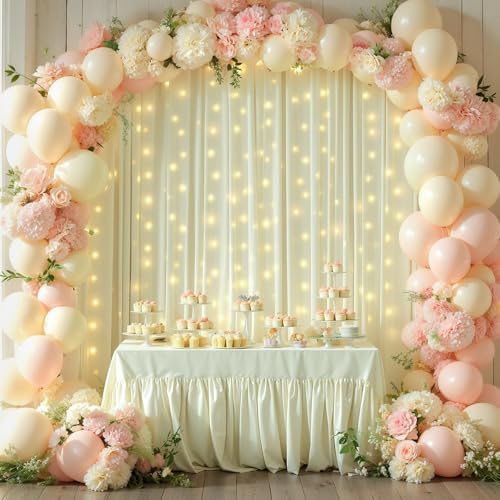 10 x 10ft Beige Backdrop Curtains with Lights String for Party - Image 6