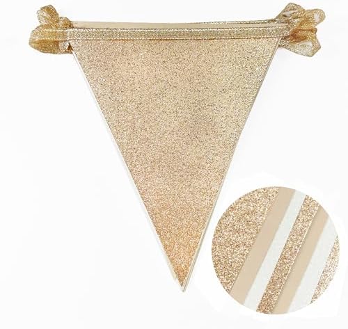 Champagne Gold Beige White Party Pennant Banner Flag Hanging Glitter Paper Triangle Bunting for Birthday Graduation Wedding Shower Engagement Bridal Shower Holiday Baptism Party Decorations - Image 3