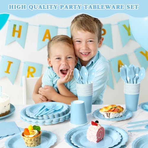 Vyntra 175 Pcs Light Blue Paper Plates and Napkins Party Supplies - Image 7