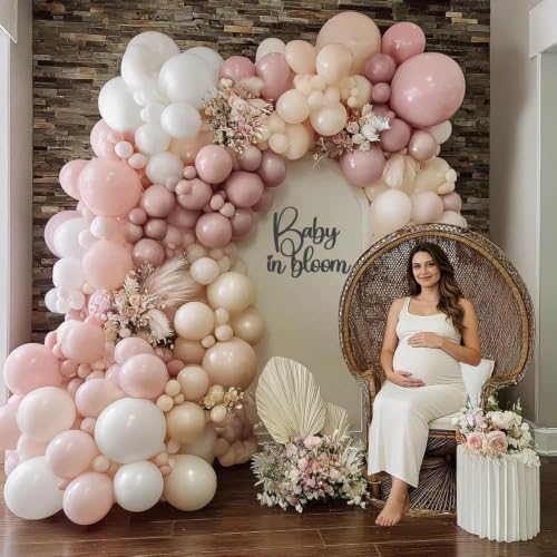 Dusty Pink White Balloon Garland Double Stuffed Baby Pink Nude Beige Balloons Cream Balloon Arch Kit for Boho Baby Shower Birthday Christening Bridal Wedding Fall Party Decorations - Image 2