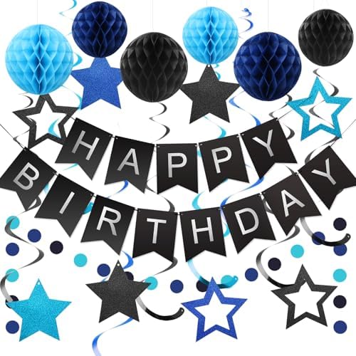 meowtastic Birthday Decorations Happy Birthday Banner with Honeycomb Balls by meowtastic%C2%AE%E2%80%94Idealforyourparty