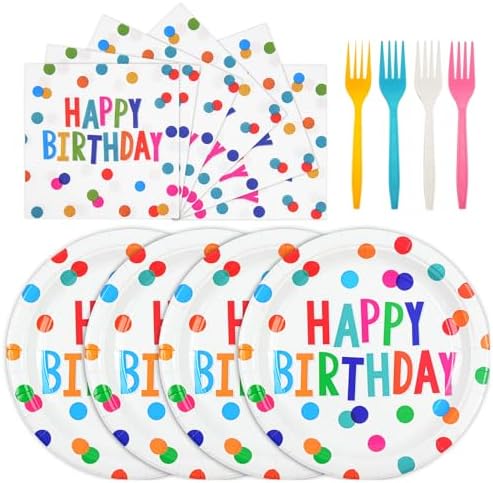 72PCS Happy Birthday Paper Plates and Napkins, Colorful Dot by Unknown