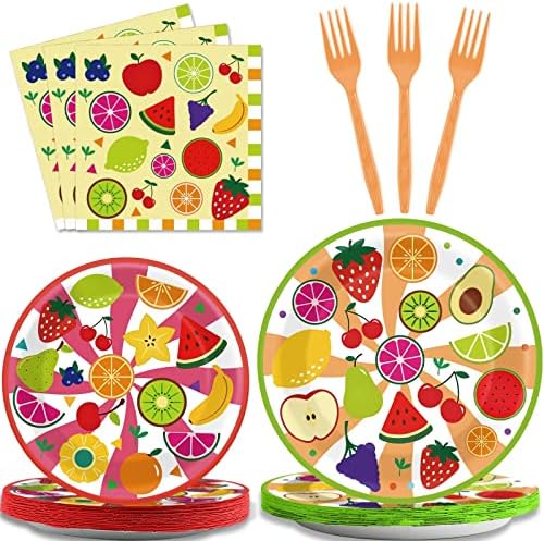 chiazllta 96 Pcs Fruits Paper Plates Tutti Summer Fruit Birthday Party Decorations Disposable Fruit Tableware Party Supplies Favors for 24 Guests by chiazllta