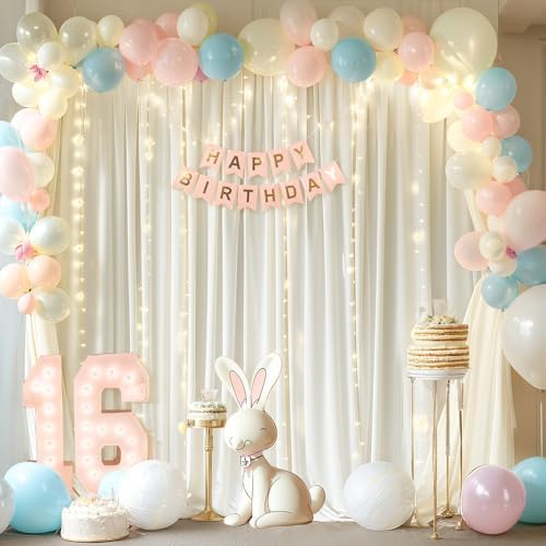Cream White Backdrop Curtains with Lights for Wedding Parties,10x10FT Wrinkle Free Photo Backdrop Curtains Fabric Drapes for Baby Shower Ceremony Photography Photoshoot Decorations-5ft x 10ft 2 Panels - Image 5