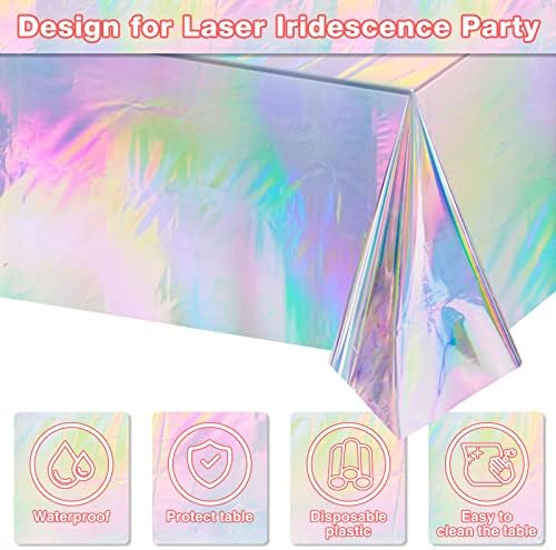 FunnyPars 4 Pack Iridescent Plastic Tablecloths, Disposable Table Covers - Image 3