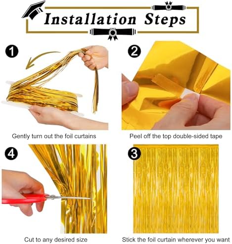 4 Pack 2026 Graduation Party Decorations, 3.28 x 7.05 Feet Gold Grad Curtains, Metallic Gold Backdrop Curtain Class of 2026 Backdrop Party Streamer, Congrad Backdrop Grad Decor 2026 - Image 3