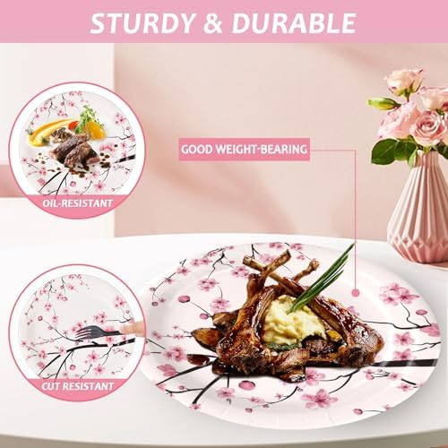 Qyeahkj 100 PCS Cherry Blossom Party Supplies Set Cherry Blossom Plates and Napkins Japanese Disposable Paper Party Tableware Forks Packs Decorations for Hibachi Spring Birthday Decoration Serve 25 - Image 4