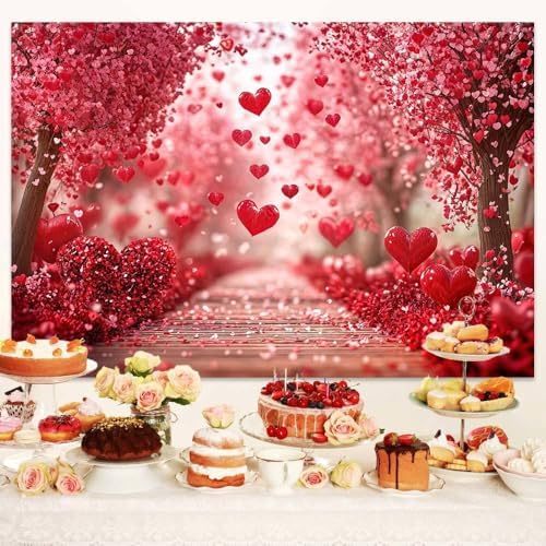 Valentine's Day Backdrop, Pink Red Hearts Petals Pathway Romantic Photography Background for Girls Women Birthday Weeding Bridal Shower Party Decorations Banner Photo Studio Props 9X6FT - Image 3