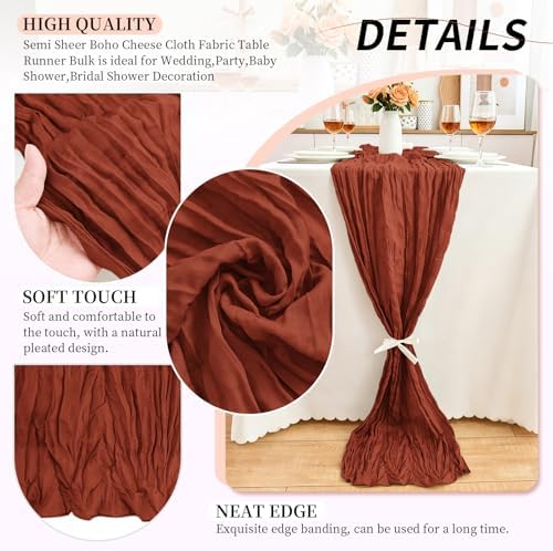 20 Pack Terracotta Cheesecloth Table Runner, 17x108 Inch Semi Sheer Boho Gauze Cheese Cloth Fabric Table Runners for Wedding Party Baby Shower Birthday Garden Farmhouse Table Decor - Image 3
