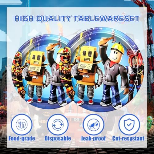 41PCS Roblo-x Party Supplies Set, Birthday Decorations Tableware Kit With 10 7'' Plates, 10 9'' Plates,20 Napkins and 1 Tablecover for Robot Party Decoration (red4) - Image 4
