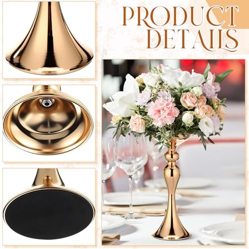 Sadnyy 12 Pcs Metal Flower Arrangements Stand Metal Wedding Centerpiece Stand Gold Vase Centerpiece Tall Table Decor Flower Vase for Wedding Reception Event Party Hotel Home Decor (12.6 Inch) - Image 3