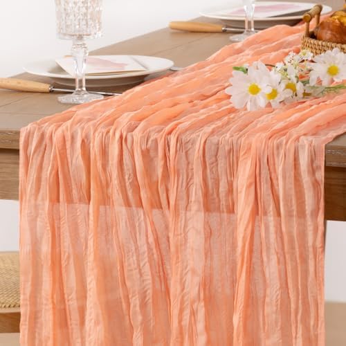 Peach Pink Cheesecloth Table Runner Fall Dinning Table Decor 10ft, 2 Pack - Image 2