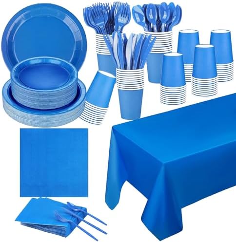 229PCS Blue Party Supplies Set Disposable Paper Plates Cups by TWOWYHI