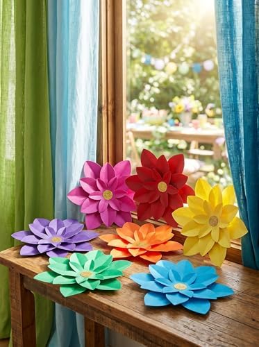 Rainbow Paper Fiesta Flower for Wall 10" Set of 7 Carnival Rainbow Theme Party Birthday Celebration Backdrop Decoration - Image 5