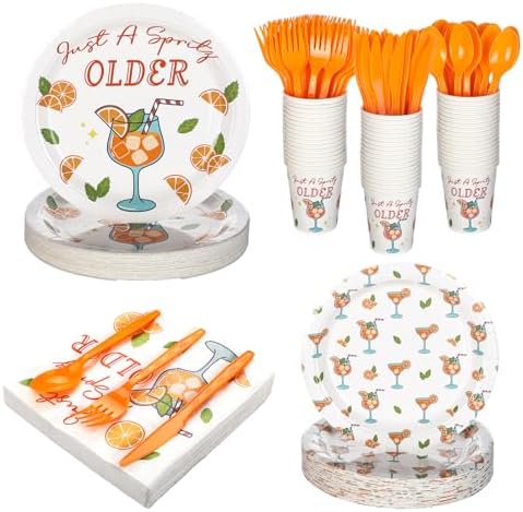 Yungyan 252 Pcs Just A Spritz Older Spritz Birthday Party Tableware Set Included Plates Napkins Cups Forks Knives Cutlery for Party Decorations Supplies 36 guests by Yungyan