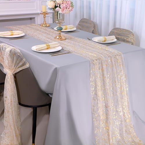 Snowkingdom 10 Pack 10ft Gold Table Runners, Sheer Chiffon Tulle Cheesecloth Sequin Glitter Metallic, Golden Centerpieces Table Decorations for Party Wedding Christmas Birthday Bridal Baby Shower - Image 2