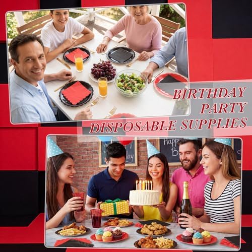 120 Pcs Red and Black Paper Plates and Napkins,7In Scalloped Plate - Image 4