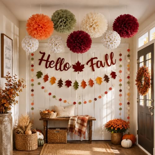 Fall Party Decorations Felt Hello Fall Leaves Garland Bnner for Home Office - Image 7