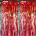 2 Pack Red Party Decorations, 3.3 x 8.2 ft Iridescent Fringe Backdrop by JustShimmer
