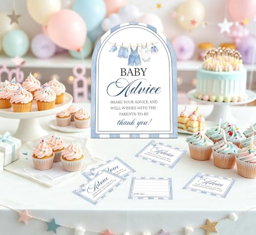 Blue Jean Baby Shower Games, Denim Western Advice For Parents To Be, 6x8 Inch Arch Wooden Sign With Stand And 50 Advice Cards, Gender Reveal Party Supplies & Decorations -LN06 - Image 4