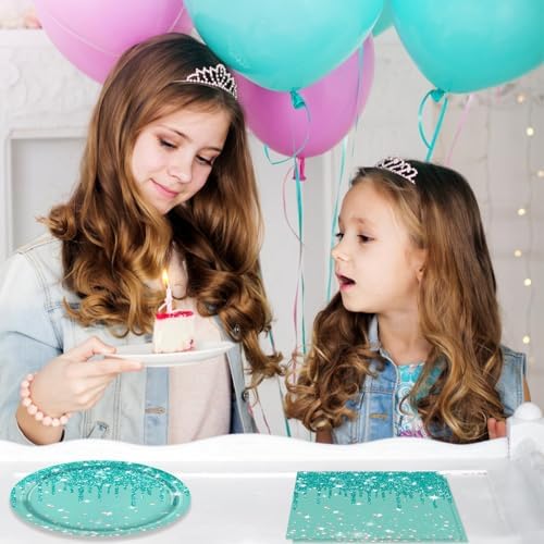 40Pcs Teal Plates and Napkins, Teal Party Decorations Include 20 Disposable Paper Plates and 20 Paper Napkins for Weddings, Baby Showers, Birthdays, Engagement Parties - Image 5