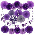 ZERODECO Party Decoration, 21 Pcs Purple and Lavender Hanging Paper Fans, Pom Poms Flowers, Garlands String Polka Dot and Triangle Bunting Flags for Birthday Parties, Wedding, Mermaid Party by ZERODECO