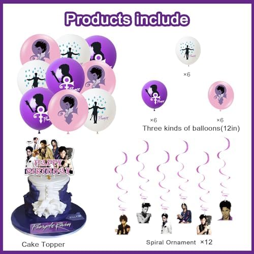 Prince Singer Party Decorations, Rock Singer Theme Birthday Banner Honeycomb Centerpieces Hanging Swirls Party Latex Balloons for Fans Birthday Baby Shower Party Supplies - Image 3