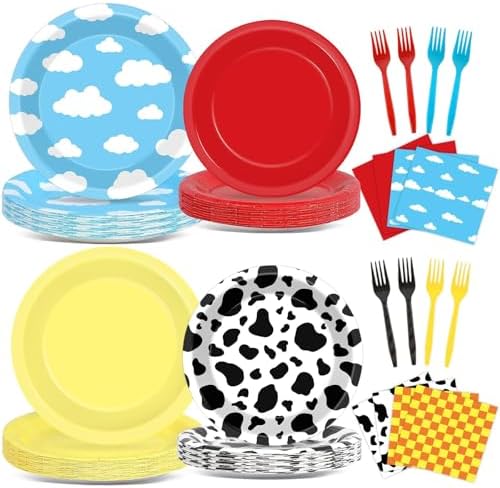 CHUNNIN 96PCS Cartoon Party Paper Plates and Napkins by CHUNNIN
