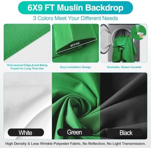 EMART Photography Lighting Kit with 8.5x10Ft Backdrop Stand,6x9FT Backdrops - Image 6