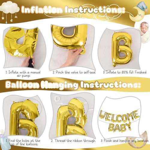 Sage Green Gold Baby Shower Decorations, WELCOME BABY Letter Foil Balloons Banner Backdrop Set with Olive Green Beige Apricot Latex & Heart Balloon for Newborn Infant Babyboy Babygirl Party Decor - Image 7