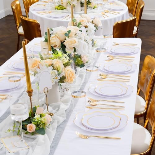 ejonirinjonir 180pcs Double Gold Trim White Plastic Plates for Wedding Gala - Image 3