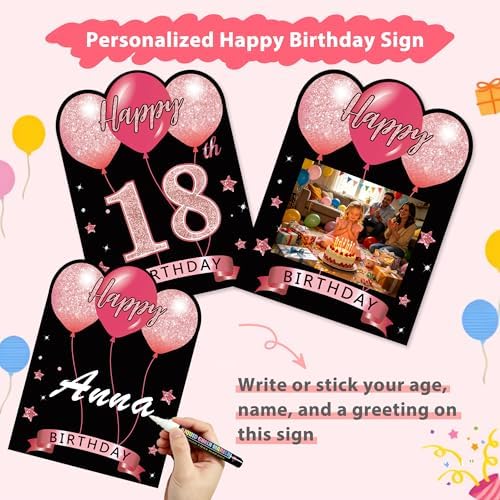 18 Pcs Happy Birthday Yard Sign with Stakes, Pink Happy Birthday Yard Sign with 49.2 Ft LED Light, 16 In Large Personalized Happy Birthday Sign, Waterproof Lawn Garden Birthday Party Decorations - Image 3