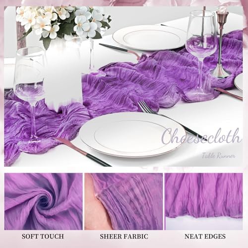 20 Pack Purple Cheesecloth Table Runner 10FT Boho Fabric Rustic Cheese Cloth Table Runner for Wedding Bridal Shower Baby Shower Gauze Sheer Birthday Party Table Decorations 20 x 120 Inch Long - Image 3