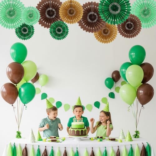 BEISHIDA Honeycomb Round Paper Fans Green Brown Hanging Party Decoration - Image 5
