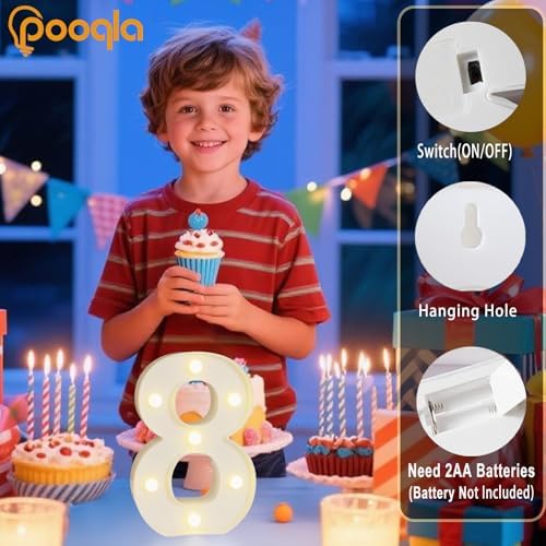 Decorative Led Light Up Number Letters, White Plastic Marquee Number Lights Sign Party Wedding Decor Battery Operated Number (8) - Image 2