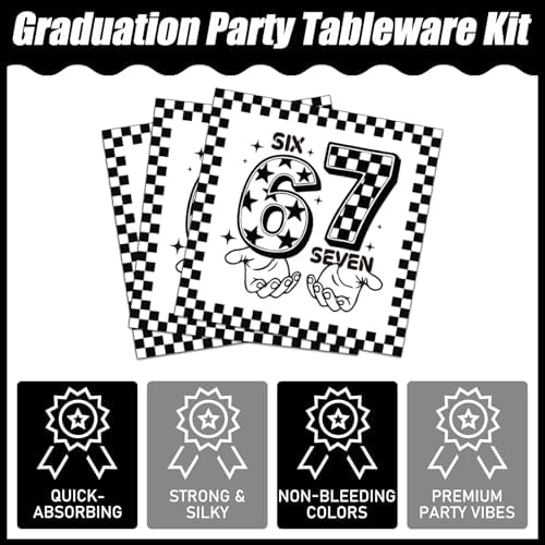 6 7 Birthday Decorations - 96 Pcs 6 7 Birthday Theme Party Plates Napkins Forks Tableware Set Decor, Black 67 Meme Party Dinnerware Supplies for Teens Adults Serves 24 - Image 4
