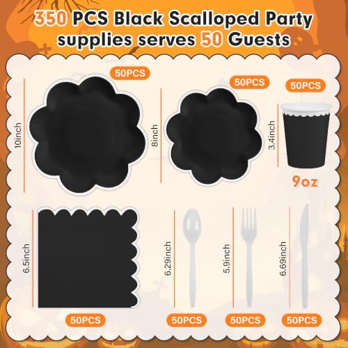 350 Pcs Halloween Black and White Plates and Napkins Set, Serve 50 Guests - Image 2
