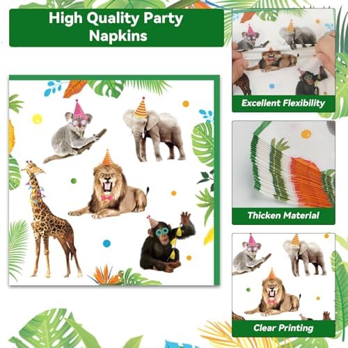 96Pcs Jungle Birthday Party Plates and Napkins Safari Animals Themed Party Decorations Jungle Theme Party Disposable Tableware Set for 24 Guests Wild Animals Gold Safari Zoo Birthday Favors Supplies - Image 4