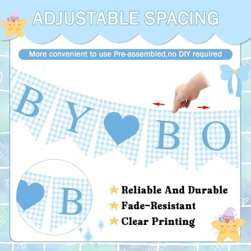 Hahafelt Baby Boy Bodysuit Banner for Baby Shower Decorations, Blue - Image 3